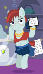 Size: 1792x3040 | Tagged: safe, artist:whowantsapizza, derpibooru import, valley glamour, pegasus, pony, bipedal, bipedal leaning, bracelet, bubble, clothes, female, holding breath, jewelry, leaning, mare, midriff, necklace, shorts, sweatshirt, this will end in drowning, underwater, water