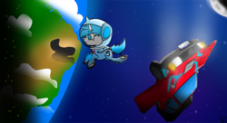 Size: 7920x4320 | Tagged: safe, artist:nhale, derpibooru import, oc, oc:nhale, unicorn, astronaut, blue eyes, blue mane, car, clothes, earth, floating, helmet, male, moon, space, spacesuit, stallion, stars