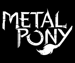 Size: 1070x910 | Tagged: safe, derpibooru import, black and white, font, grayscale, horseshoes, logo, metal pony, monochrome, tail, text