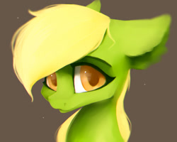 Size: 1350x1080 | Tagged: safe, artist:minckies, derpibooru import, oc, oc only, earth pony, pony, brown background, bust, ear fluff, ears, earth pony oc, simple background, solo