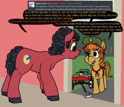 Size: 823x714 | Tagged: safe, artist:thebathwaterhero, derpibooru import, oc, oc only, oc:acorn cap, oc:bath, earth pony, cookie, earth pony oc, female, filly, filly guides, filly scouts, foal, food, girl scout, male, stallion