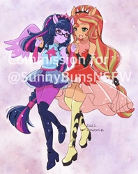 Size: 1624x2048 | Tagged: safe, artist:5mmumm5, derpibooru import, sci-twi, sunset shimmer, twilight sparkle, equestria girls, commission, commissioner:sunnybunsnsfw, duo, duo female, female, lesbian, obtrusive watermark, ponied up, scitwishimmer, shipping, sunsetsparkle, watermark