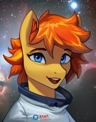 Size: 1623x2048 | Tagged: safe, artist:mrscroup, derpibooru import, oc, oc only, pony, astronaut, bust, easa, portrait, solo, space, spacesuit, stars