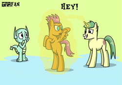 Size: 2215x1544 | Tagged: safe, artist:gradiusfanatic, derpibooru import, smolder, oc, oc:alex, oc:daniel, dragon, pegasus, pony, unicorn, female, male, ponified, species swap, trio