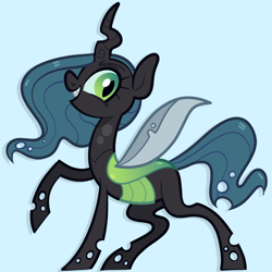 Size: 5000x5000 | Tagged: safe, artist:pilesofmiles, derpibooru import, queen chrysalis, changeling, insect, pony, antagonist, blue background, cute, insect wings, show accurate, simple background, solo, villainess, wings