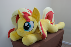 Size: 5058x3372 | Tagged: safe, artist:azgchip, derpibooru import, sunset shimmer, pony, unicorn, cute, female, life size, lying down, mare, photo, plushie, prone, solo, sploot