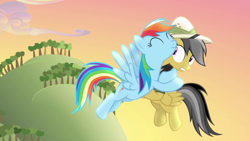 Size: 1280x720 | Tagged: safe, derpibooru import, screencap, daring do, rainbow dash, pony, daring don't, adorkable, best pony, clothes, cute, cyan coat, daring dorable, dashabetes, dork, duo, duo female, female, gold coat, heartwarming, hero dash, hug, magenta etes, pith helmet, shirt, sweet dreams fuel