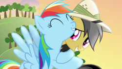 Size: 1280x720 | Tagged: safe, derpibooru import, screencap, daring do, rainbow dash, pony, daring don't, duo, duo female, female, hug