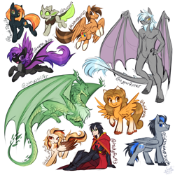 Size: 1080x1080 | Tagged: safe, artist:scarlet-spectrum, derpibooru import, oc, oc only, anthro, bat pony, changeling, dragon, earth pony, human, pegasus, pony, sketch, sketch dump