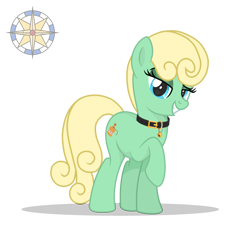 Size: 2500x2500 | Tagged: safe, artist:r4hucksake, derpibooru import, oc, oc:golden pistachio, earth pony, pony, collar, eyeshadow, female, looking at you, makeup, mare, raised hoof, raised leg, simple background, solo, story included, transparent background