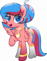 Size: 12587x16314 | Tagged: safe, artist:lincolnbrewsterfan, derpibooru import, oc, oc only, pegasus, pony, bats!, .svg available, absurd resolution, blue eyes, blue mane, blue tail, boots, bracelet, commission, diamond, ear piercing, earring, eyeshadow, female, folded wings, gold, hair bun, happy, heart necklace, high heel boots, highlights, inkscape, jewelry, looking at you, makeup, mare, movie accurate, neck rings, necklace, one wing out, pegasus oc, pendant, piercing, pink mane, pink tail, raised hoof, raised leg, ring, shading, shine, shiny, shoes, simple background, smiling, smiling at you, solo, svg, tail, tail ring, transparent background, two toned mane, two toned tail, unnamed oc, vector, wings