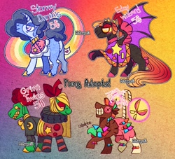 Size: 1695x1536 | Tagged: safe, derpibooru import, oc, bat pony, pony, adoptable, adoptable open, gradient background, piñata, piñata pony, rainbow, siblings, twins