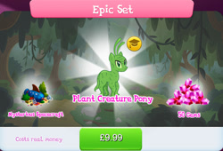 Size: 1263x857 | Tagged: safe, derpibooru import, idw, plant pony, bundle, bush, costs real money, english, gameloft, gem, idw showified, mobile game, my little pony: magic princess, numbers, official, plant, plant creature pony, sale, solo, spaceship, text