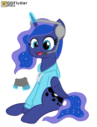 Size: 980x1280 | Tagged: safe, artist:thread8, derpibooru import, princess luna, alicorn, pony, clothes, controller, cute, gamer luna, hoodie, lunabetes, magic, simple background, telekinesis, transparent background, watermark