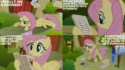 Size: 2000x1125 | Tagged: safe, derpibooru import, edit, edited screencap, editor:quoterific, screencap, fluttershy, putting your hoof down, fluttershy's cottage, mail, mailbox, solo