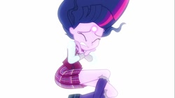 Size: 1100x618 | Tagged: safe, derpibooru import, screencap, sci-twi, twilight sparkle, equestria girls, friendship games, clothes, crystal prep academy uniform, eyes closed, scared, school uniform