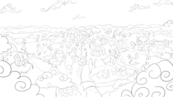 Size: 1280x720 | Tagged: safe, artist:maren, derpibooru import, 2013, cloud, doodle, grayscale, monochrome, no pony, old art, ponyville, scenery