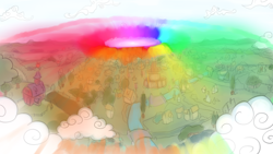 Size: 1280x720 | Tagged: safe, artist:maren, derpibooru import, 2013, cloud, doodle, no pony, old art, ponyville, scenery, sonic rainboom