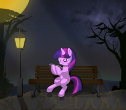 Size: 2055x1800 | Tagged: safe, artist:weiling, derpibooru import, twilight sparkle, pony, unicorn, book, chair, female, mare, moon, night, solo, tree