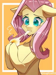 Size: 1536x2048 | Tagged: safe, artist:mugitya012, derpibooru import, fluttershy, pegasus, pony, eating, female, food