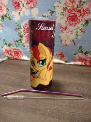 Size: 3000x4000 | Tagged: safe, artist:gleamydreams, derpibooru import, sunset shimmer, pony, unicorn, craft, cup, female, irl, photo, straw