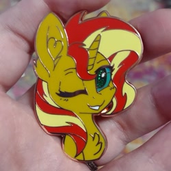 Size: 855x855 | Tagged: safe, artist:gleamydreams, derpibooru import, sunset shimmer, pony, unicorn, craft, irl, photo, pin