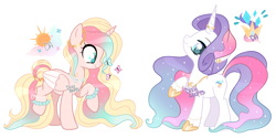 Size: 4068x2040 | Tagged: safe, artist:dixieadopts, derpibooru import, oc, oc only, alicorn, pony, unicorn, female, half-sisters, magical lesbian spawn, mare, offspring, parent:fluttershy, parent:princess celestia, parent:rarity, parents:flutterlestia, parents:rarilestia, simple background, transparent background