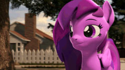 Size: 1280x720 | Tagged: artist needed, safe, derpibooru import, oc, oc:emilia starsong, pegasus, 3d, animated, background, blinking, breathing, cloud, female, fence, garden, gif, house, mare, moving, solo, source filmmaker, tree