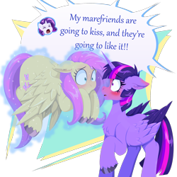 Size: 2000x2000 | Tagged: safe, artist:willoillo, derpibooru import, fluttershy, rarity, twilight sparkle, twilight sparkle (alicorn), alicorn, pegasus, unicorn, blushing, chest fluff, commission, ear blush, ears, female, flarity, floppy ears, lesbian, now kiss, polyamory, rarilight, shipper on deck, shipping, simple background, transparent background, twishy