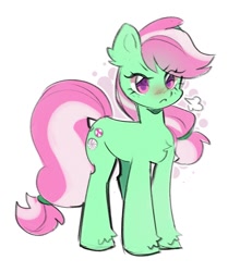 Size: 1058x1200 | Tagged: safe, artist:pledus, derpibooru import, earth pony, pony, g4, :<, blushing, breath, chest fluff, frown, minty (g4), simple background, solo, white background