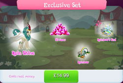 Size: 1271x858 | Tagged: safe, derpibooru import, rain shine, kirin, bundle, bush, costs real money, english, female, gameloft, gem, horn, ladder, mobile game, my little pony: magic princess, numbers, official, rainbow, rainbow waterfall, sale, solo, text
