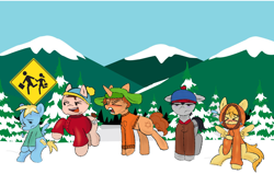 Size: 2200x1400 | Tagged: safe, artist:anonymare, derpibooru import, earth pony, pegasus, pony, unicorn, butters, butters stotch, crossover, eric cartman, kenny mccormick, kyle broflovski, leopold stotch, ponified, south park, species swap, stan marsh