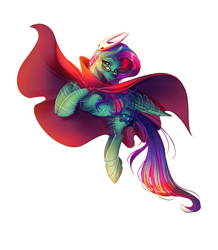 Size: 1881x2160 | Tagged: safe, artist:limreiart, derpibooru import, part of a set, oc, oc only, oc:star dust, hornet, insect, pegasus, pony, birthday gift art, blue eyeshadow, blue mane, blue tail, cape, chest fluff, cloak, clothes, commission, cosplay, costume, eyelashes, eyeliner, eyeshadow, femboy, folded wings, gift art, glasses, green eyes, hollow knight, long mane, long tail, looking up, loose hair, makeup, male, mask, open mouth, pegasus oc, purple mane, purple tail, simple background, solo, tail, tangled up, teal wings, two toned mane, two toned tail, white background, wings