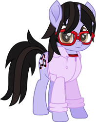 Size: 933x1183 | Tagged: safe, artist:lightningbolt, derpibooru exclusive, derpibooru import, pony, unicorn, .svg available, brendon urie, clothes, frown, glasses, hood, hoodie, horn, looking at you, male, movie accurate, panic! at the disco, ponified, shirt, simple background, solo, species swap, stallion, standing, svg, transparent background, undershirt, vector