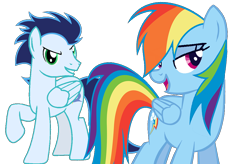 Size: 1024x673 | Tagged: safe, artist:181xblueblastx181, derpibooru import, rainbow dash, soarin', pegasus, pony, duo, female, looking at you, male, mare, shipping, simple background, smiling, smiling at you, soarindash, stallion, straight, transparent background, vector