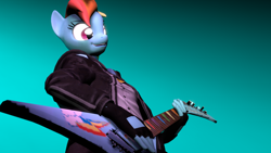 Size: 1920x1080 | Tagged: safe, derpibooru import, rainbow dash, anthro, 3d, electric guitar, gradient background, guitar, hand, musical instrument, solo