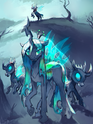 Size: 2845x3780 | Tagged: safe, artist:kekekekekekekk_, derpibooru import, queen chrysalis, changeling, changeling queen, female, mare, raised hoof, raised leg, wings