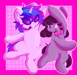 Size: 2352x2292 | Tagged: safe, artist:ohsotoasty, derpibooru import, dj pon-3, octavia melody, vinyl scratch, earth pony, pony, unicorn, bipedal, blushing, dancing, duo, female, heart, holding hooves, lesbian, mare, scratchtavia, shipping