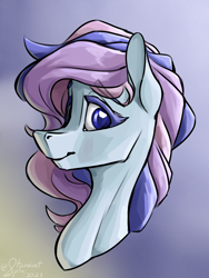 Size: 3000x4000 | Tagged: safe, artist:stardustspix, oc, oc only, oc:welkin wisp, pegasus, pony, blue eyes, blurry background, bust, colored eyebrows, colored eyelashes, female, high res, mare, multicolored hair, pegasus oc, portrait, solo, sternocleidomastoid, white coat