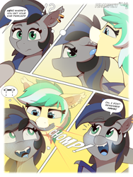 Size: 3000x4000 | Tagged: safe, artist:pedalspony, derpibooru import, oc, oc only, oc:icy breeze, oc:nightglider, bat pony, pony, bat pony oc, bat wings, biting, comic, dialogue, ear piercing, fangs, female, heart, heart eyes, mare, piercing, tongue, tongue out, wingding eyes, wings