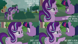 Size: 2000x1125 | Tagged: safe, derpibooru import, edit, edited screencap, editor:quoterific, screencap, starlight glimmer, twilight sparkle, twilight sparkle (alicorn), alicorn, no second prances, bushicorn, hiding in bushes