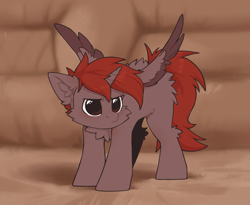 Size: 2835x2330 | Tagged: safe, artist:dorkmark, derpibooru import, oc, oc only, oc:hardy, alicorn, pony, alicorn oc, angry, arched back, behaving like a cat, chest fluff, chibi, colored wings, cute, ear fluff, ears, fluffy, frown, horn, madorable, male, solo, spread wings, stallion, two toned wings, wings