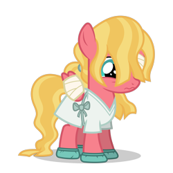Size: 3500x3500 | Tagged: safe, artist:gypsykumquat, derpibooru import, sunset dawn, pegasus, where the apple lies, .svg available, bandage, bandaged wing, female, filly, foal, frown, hospital gown, injured, injured wing, pont, show accurate, simple background, solo, transparent background, vector, wings