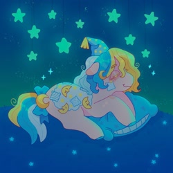 Size: 1440x1440 | Tagged: safe, artist:ariariari.png, derpibooru import, pillow talk (g1), earth pony, pony, g1, blanket, eyes closed, pillow, sleeping, solo