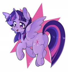 Size: 1950x2048 | Tagged: safe, artist:haichiroo, derpibooru import, twilight sparkle, twilight sparkle (alicorn), alicorn, pony, abstract background, butt, cute, featureless crotch, female, mare, open mouth, plot, signature, solo, spread wings, twiabetes, twibutt, underhoof, wings