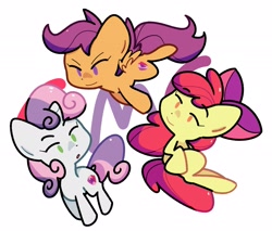 Size: 2793x2381 | Tagged: safe, artist:kindakismet, derpibooru import, apple bloom, scootaloo, sweetie belle, earth pony, pegasus, pony, unicorn, cutie mark crusaders, female, filly, foal, simple background, trio, white background