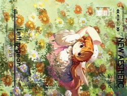 Size: 2160x1620 | Tagged: safe, artist:lendftcn, derpibooru import, oc, oc only, pegasus, pony, female, flower, flower field, japanese, looking up, mare, solo, text