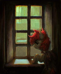 Size: 2400x2905 | Tagged: safe, artist:rvsd, derpibooru import, oc, oc only, oc:swaybat, bat pony, pony, bat pony oc, commission, looking at you, looking back, looking back at you, solo, window