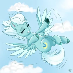 Size: 1280x1280 | Tagged: safe, artist:galaxy swirl, derpibooru import, fleetfoot, pegasus, pony, cloud, cute, eyes closed, female, flying, happy, mare, sky, smiling, solo, underhoof