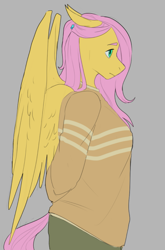 Size: 535x812 | Tagged: safe, artist:superduperath, derpibooru import, fluttershy, anthro, pegasus, ears back, solo